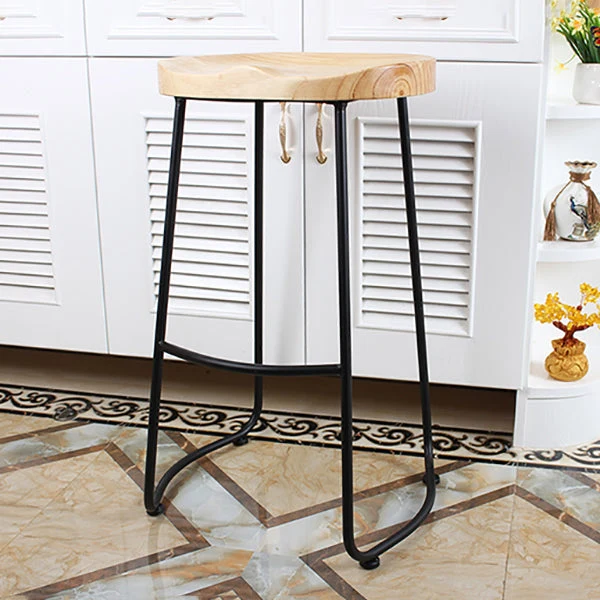 Sgabello da bar moderno senza schienale, senza braccioli, per cassiere, ferro, con sedile e pedale legno Clearhalo