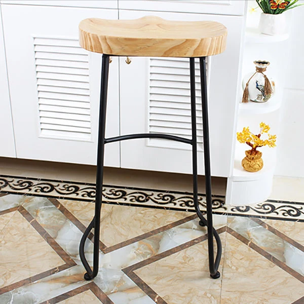 Sgabello da bar moderno senza schienale, senza braccioli, per cassiere, ferro, con sedile e pedale legno Clearhalo