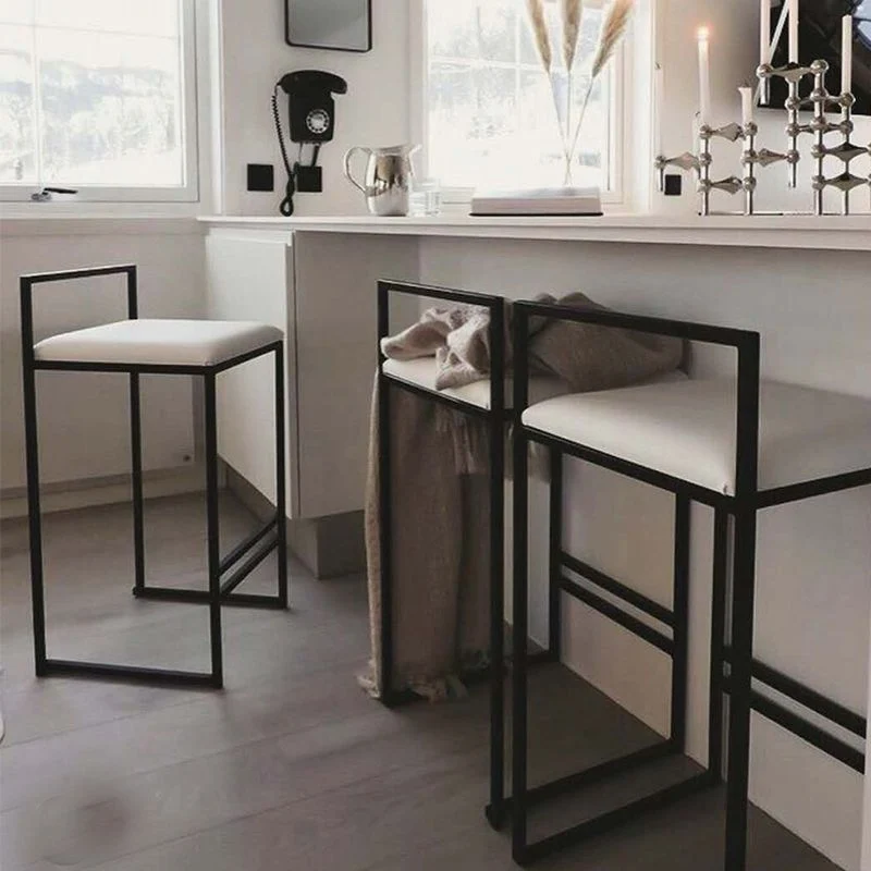 Sgabello da bar nordico acciaio con schienale basso Sgabello alto semplice per interni con imbottitura Clearhalo
