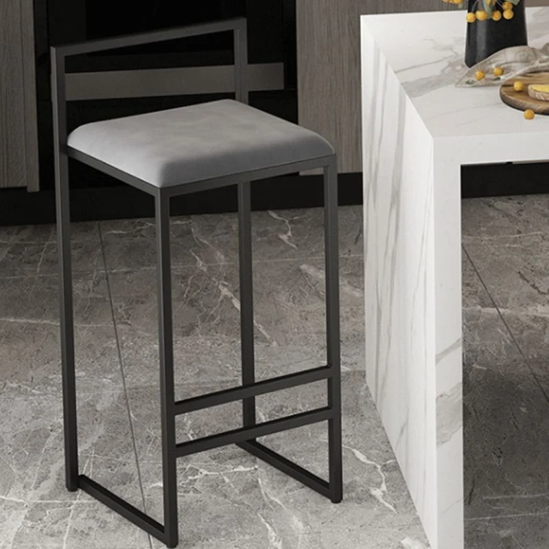Sgabello da bar nordico acciaio con schienale basso Sgabello alto semplice per interni con imbottitura Clearhalo