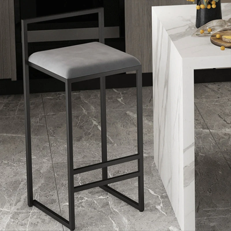 Sgabello da bar nordico acciaio con schienale basso Sgabello alto semplice per interni con imbottitura Clearhalo
