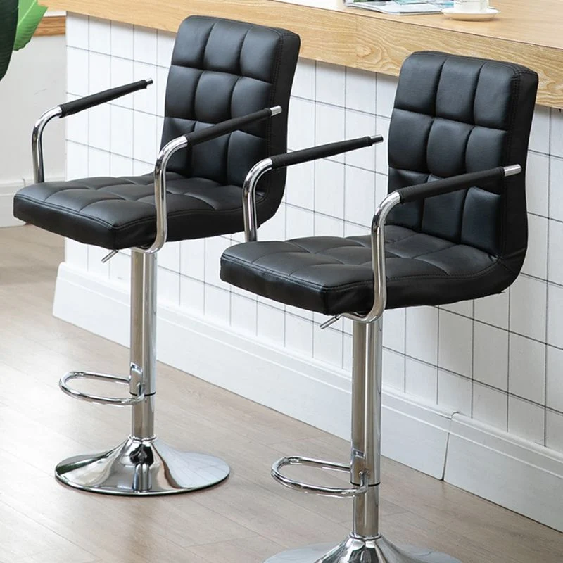 Sgabello da bar per uso domestico acciaio con schienale sollevabile moderno con cuscino Clearhalo