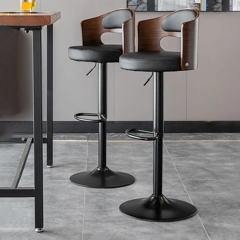 Sgabello da bar per uso domestico ferro con schienale sollevabile moderno con cuscino e pedale Clearhalo