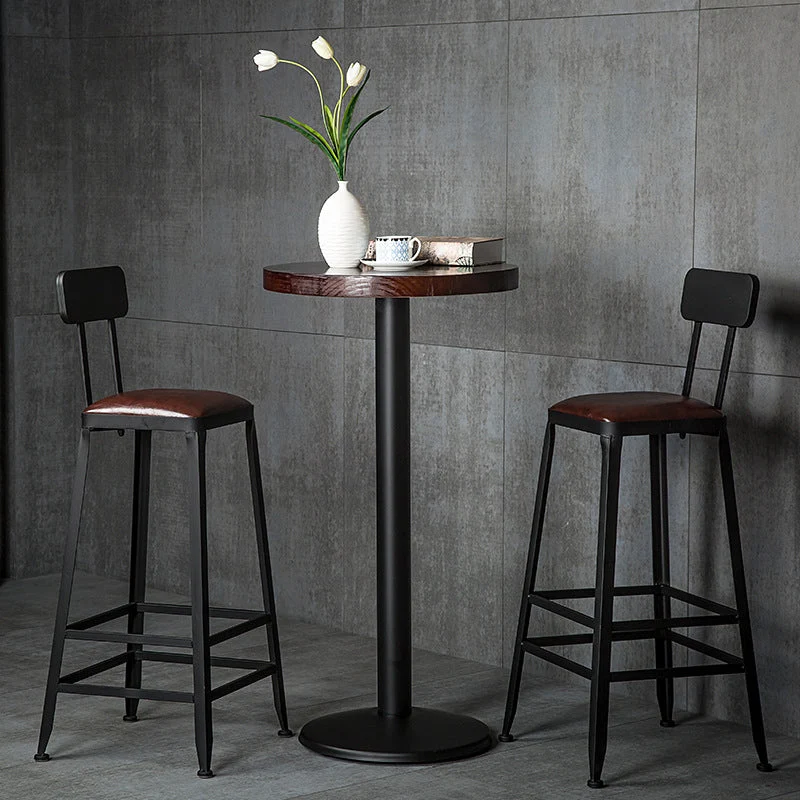 Sgabello da bar quadrato e bancone Sgabello da bancone poggiapiedi per caffetteria industriale nero Clearhalo