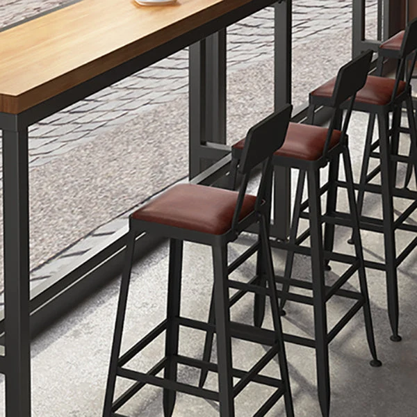 Sgabello da bar quadrato e bancone Sgabello da bancone poggiapiedi per caffetteria industriale nero Clearhalo