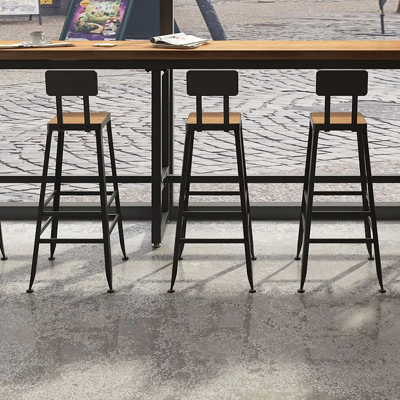 Sgabello da bar quadrato e bancone Sgabello da bancone poggiapiedi per caffetteria industriale nero Clearhalo