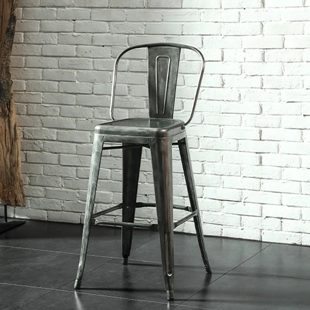 Sgabello da bar quadrato stile moderno con schienale pieno e gambe metallo Clearhalo