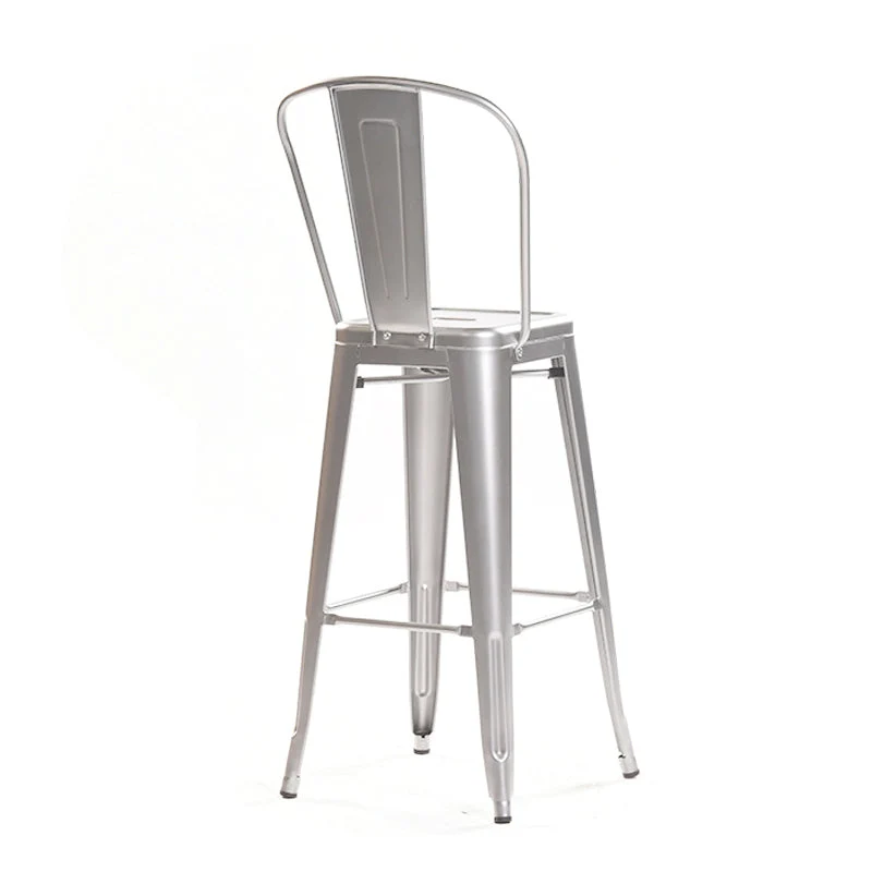 Sgabello da bar quadrato stile moderno con schienale pieno e gambe metallo Clearhalo