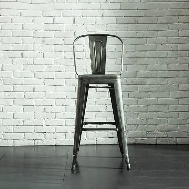 Sgabello da bar quadrato stile moderno con schienale pieno e gambe metallo Clearhalo