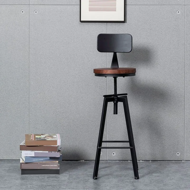 Sgabello da bar regolabile con piano legno stile industriale per soggiorno Clearhalo