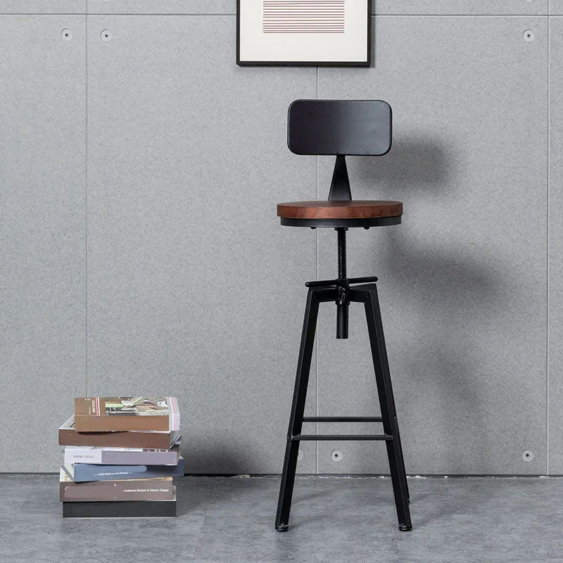 Sgabello da bar regolabile con piano legno stile industriale per soggiorno Clearhalo