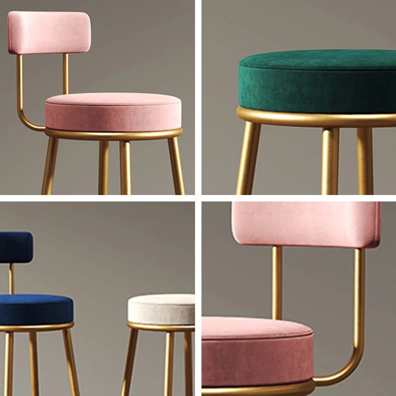 Sgabello da bar rotondo imbottito peluche stile Glam Sgabello da bancone rotondo con gambe dorate Clearhalo