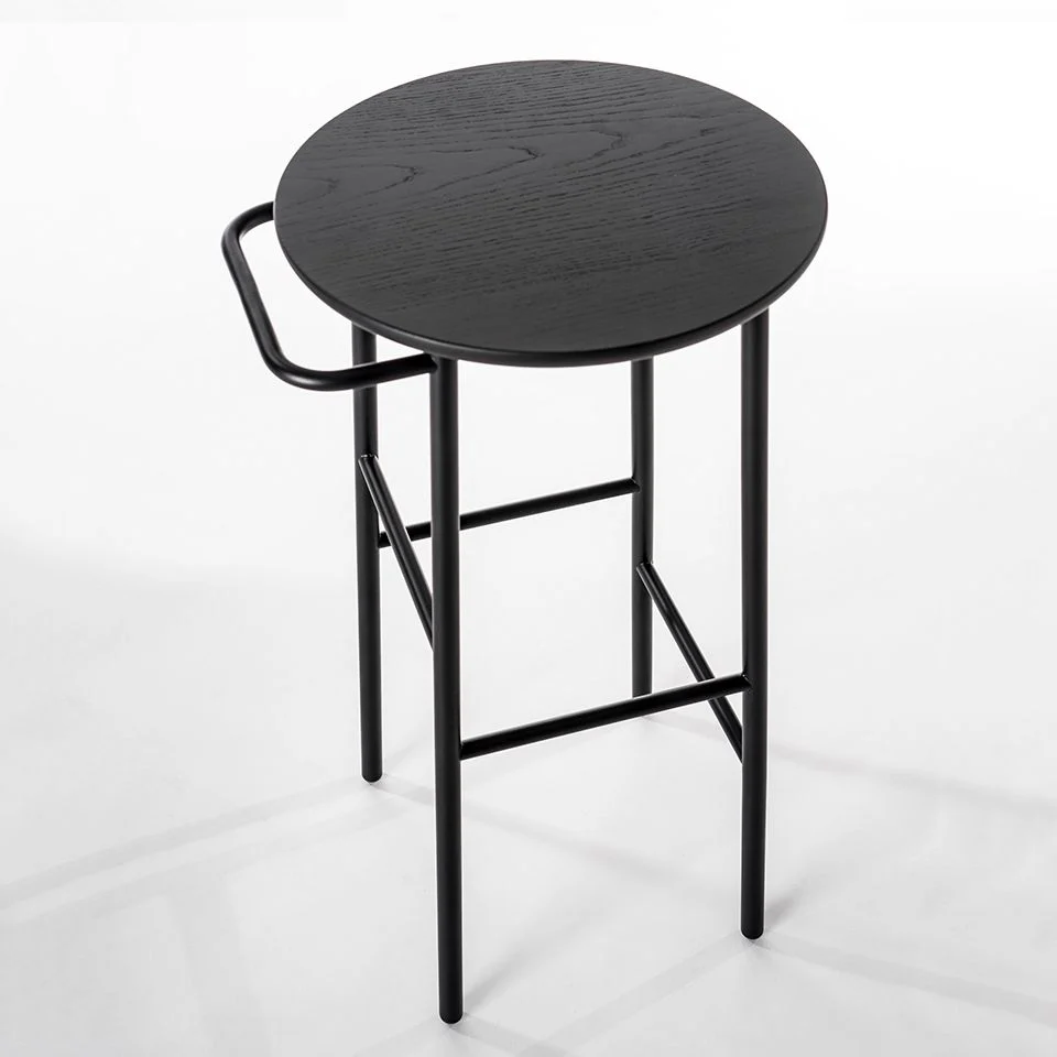 Sgabello da bar rotondo moderno Sgabello da bar da bancone legno con gambe metallo Clearhalo