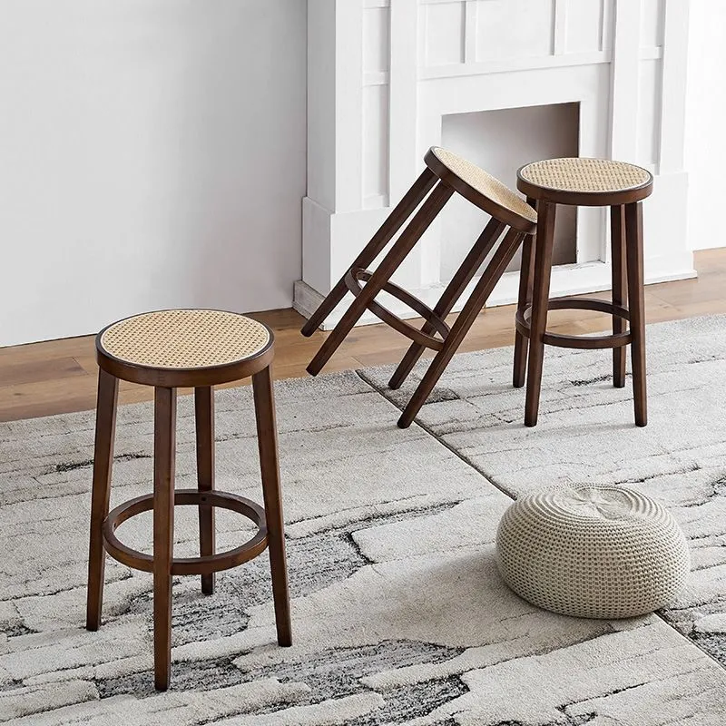 Sgabello da bar rotondo stile moderno senza schienale Sgabello da bar rotondo con gambe legno Clearhalo