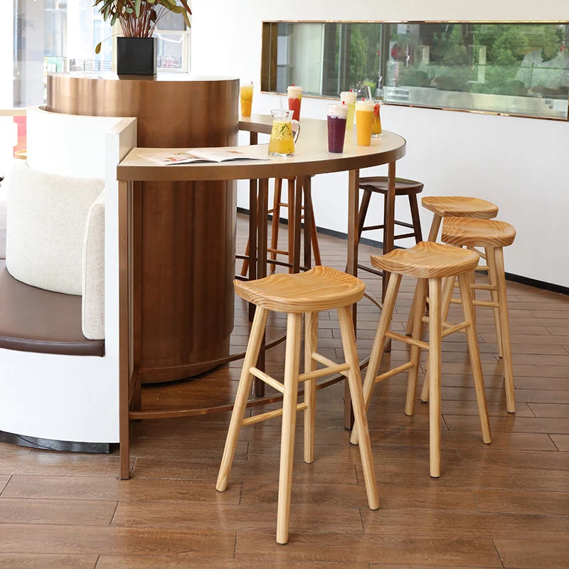 Sgabello da bar semplice industriale legno Sgabello alto per interni con seduta sagomata Clearhalo