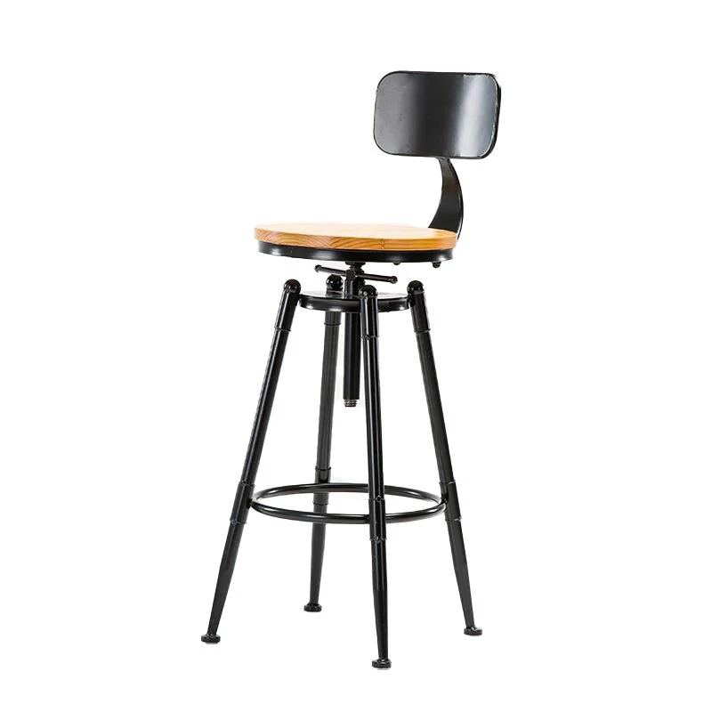 Sgabello da bar senza braccioli metallo nero regolabile altezza. Sgabello da bar legno massello Clearhalo