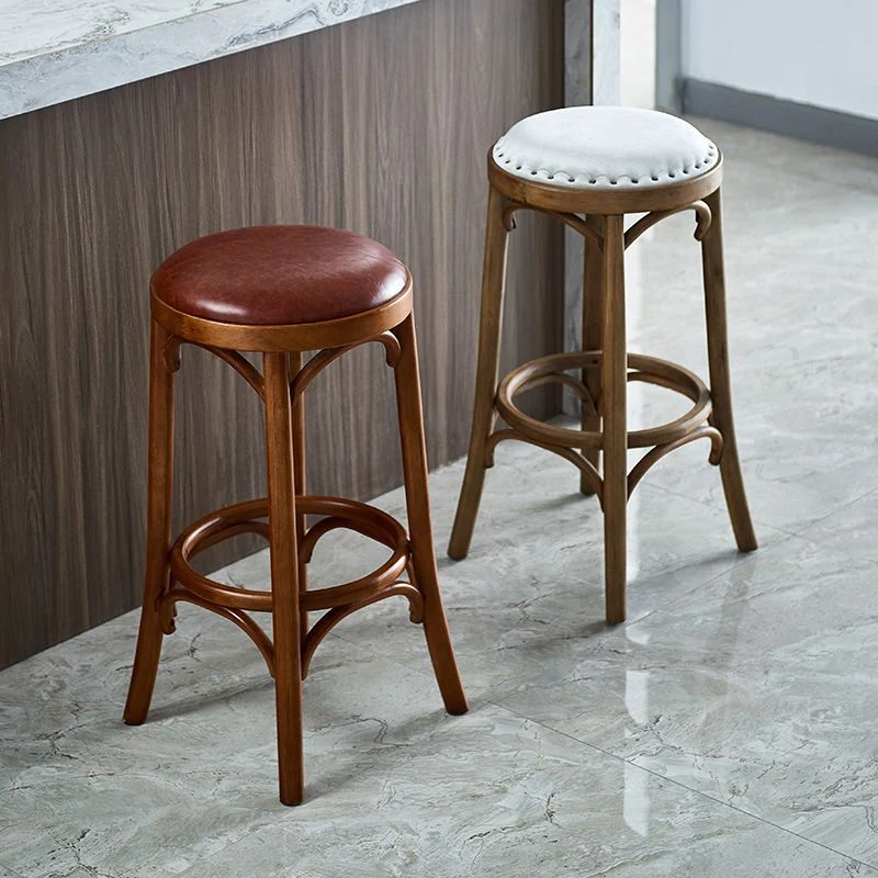 Sgabello da bar stile industriale Sgabello da bar con seduta rotonda e gambe legno Clearhalo