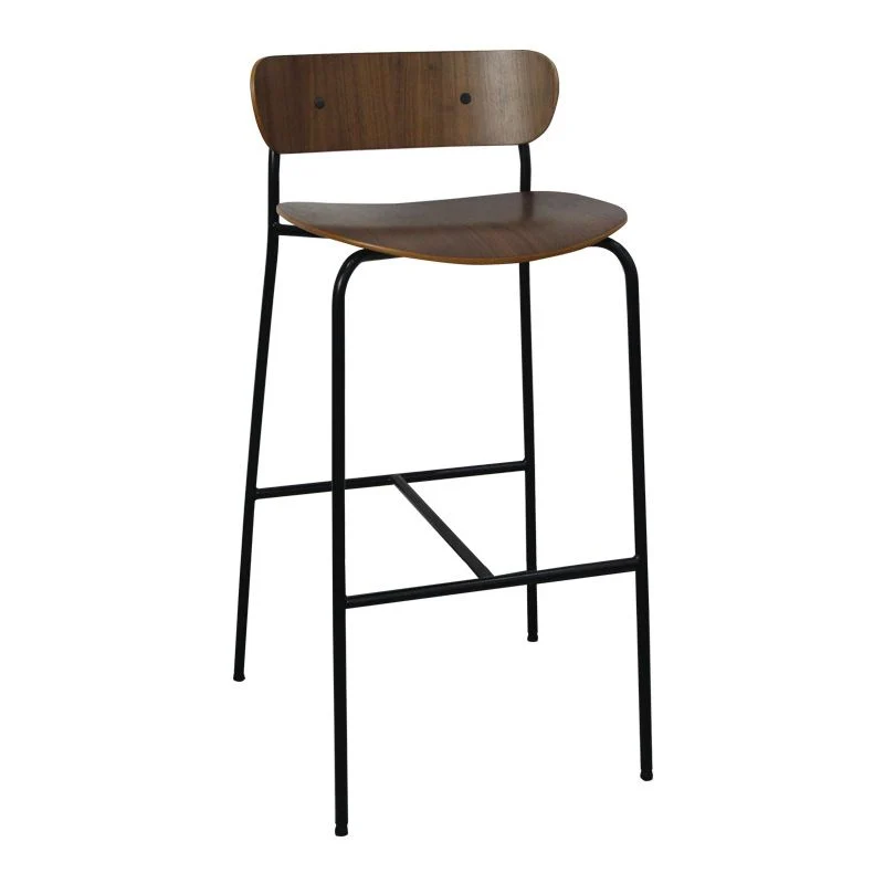 Sgabello da bar stile moderno legno e metallo con poggiapiedi Sgabello da bar semplice con schienale basso Clearhalo