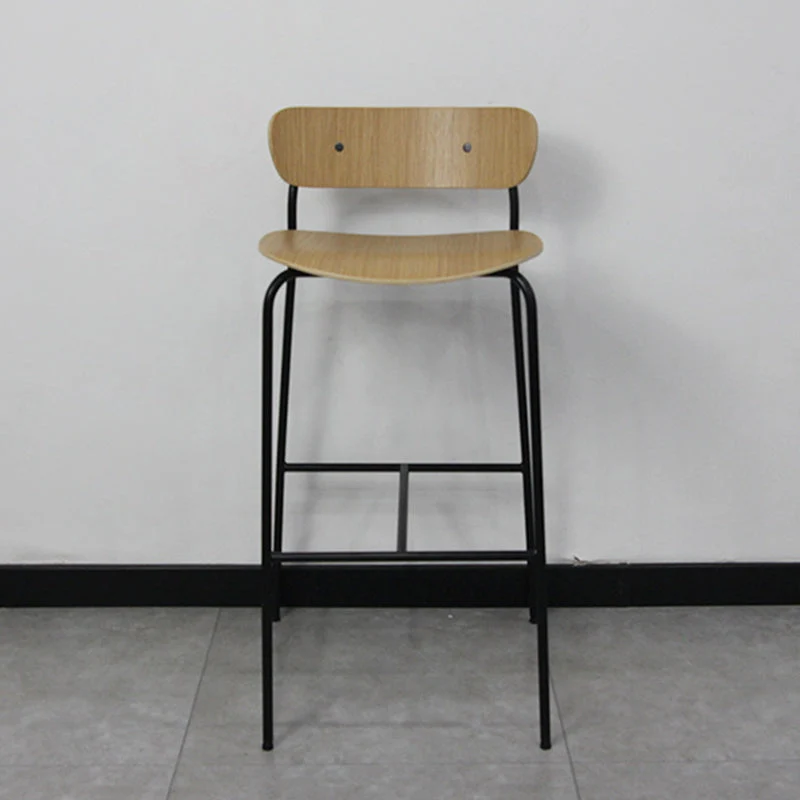 Sgabello da bar stile moderno legno e metallo con poggiapiedi Sgabello da bar semplice con schienale basso Clearhalo