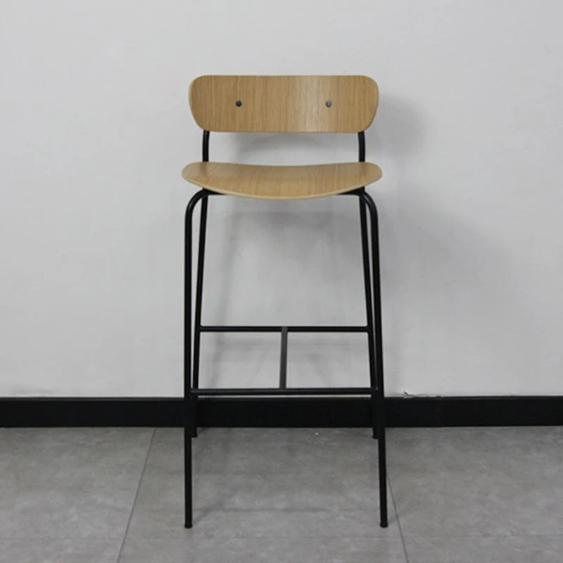Sgabello da bar stile moderno legno e metallo con poggiapiedi Sgabello da bar semplice con schienale basso Clearhalo