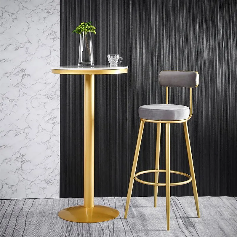 Sgabello da bar stile nordico glam Sgabello da bar rotondo con gambe metallo per la casa Clearhalo