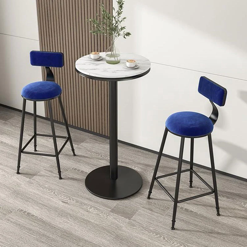 Sgabello da bar velluto stile nordico Sgabello da bar 4 gambe ferro nero per interni per caffetteria Clearhalo