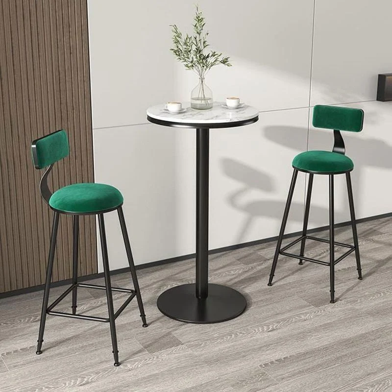 Sgabello da bar velluto stile nordico Sgabello da bar 4 gambe ferro nero per interni per caffetteria Clearhalo