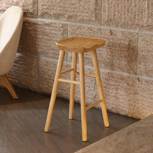 Sgabello moderno con poggiapiedi senza schienale Sgabello da bar sagomato legno massello di pino Clearhalo