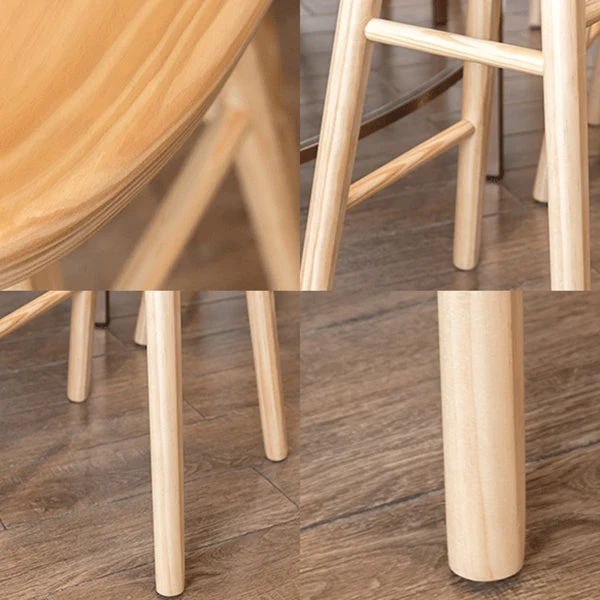 Sgabello moderno con poggiapiedi senza schienale Sgabello da bar sagomato legno massello di pino Clearhalo