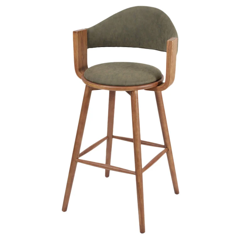 Sgabello moderno legno verde, mobili ecopelle, schienale basso con 4 gambe legno Clearhalo