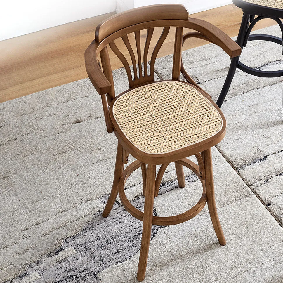 Sgabello moderno rattan armato Sgabello legno con schienale basso e girevole per ristorante Clearhalo