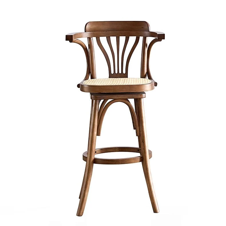 Sgabello moderno rattan armato Sgabello legno con schienale basso e girevole per ristorante Clearhalo