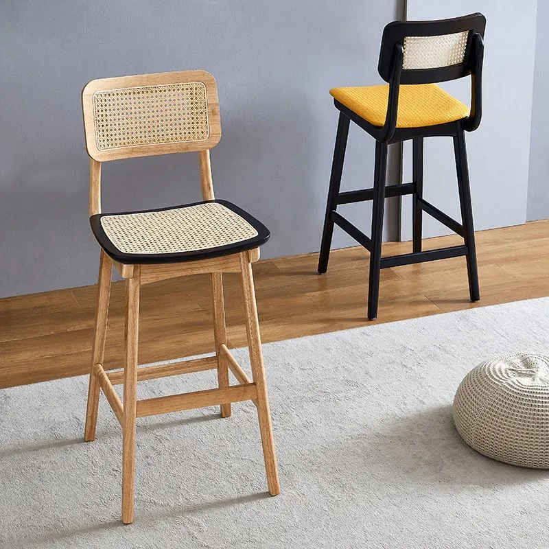 Sgabello moderno rattan armato Sgabello legno con schienale basso e girevole per ristorante Clearhalo