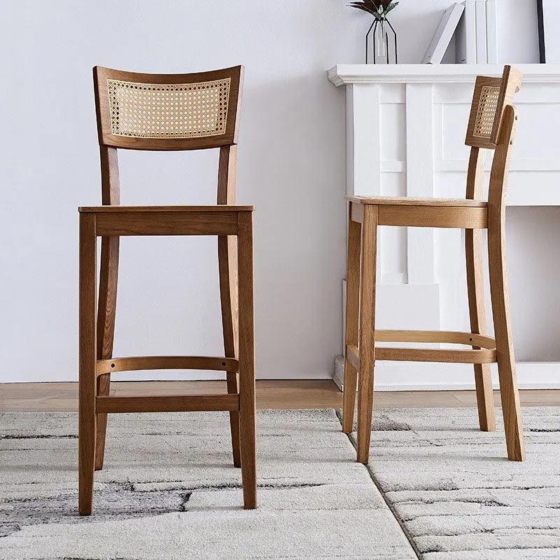 Sgabello moderno rattan armato Sgabello legno con schienale basso e girevole per ristorante Clearhalo