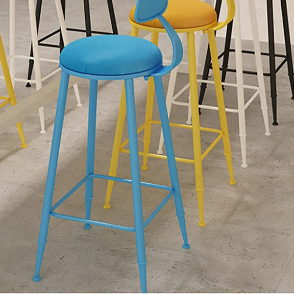Sgabello scandinavo metallo Sgabello da banco imbottito con seduta rotonda ecopelle Clearhalo