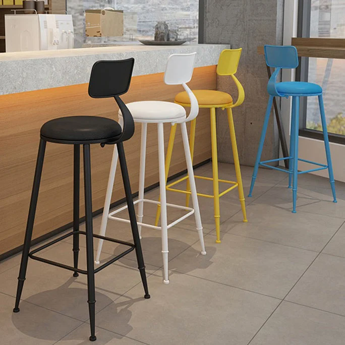 Sgabello scandinavo metallo Sgabello da banco imbottito con seduta rotonda ecopelle Clearhalo