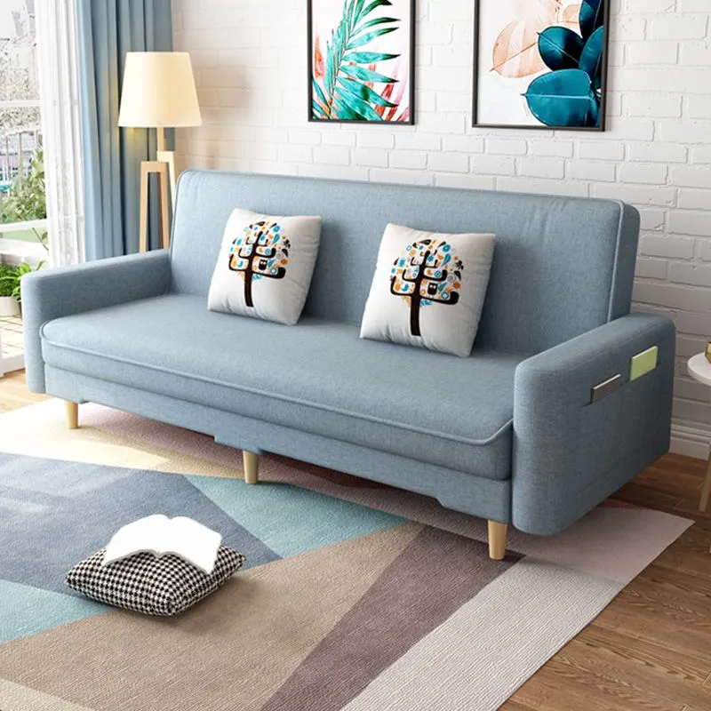 Soggiorno moderno divano letto lino 3 posti con braccioli quadrati Clearhalo