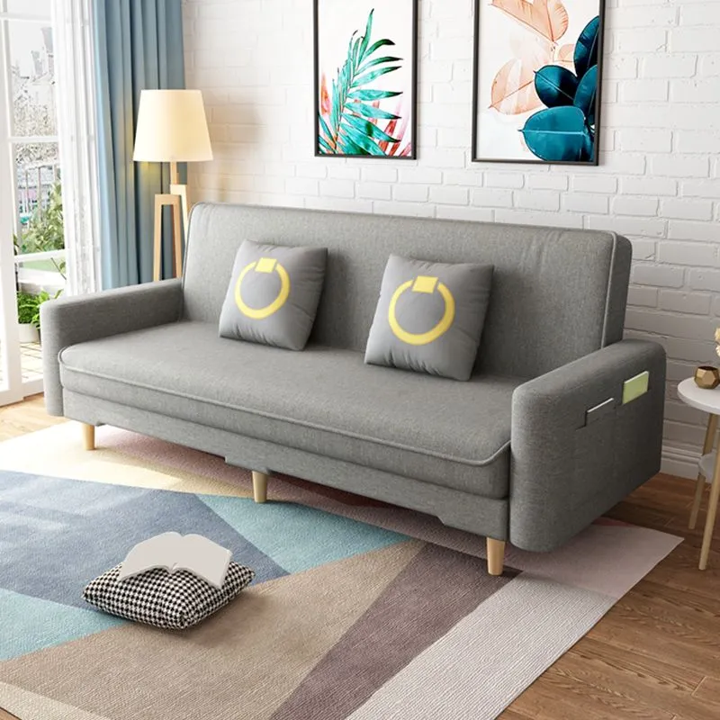 Soggiorno moderno divano letto lino 3 posti con braccioli quadrati Clearhalo
