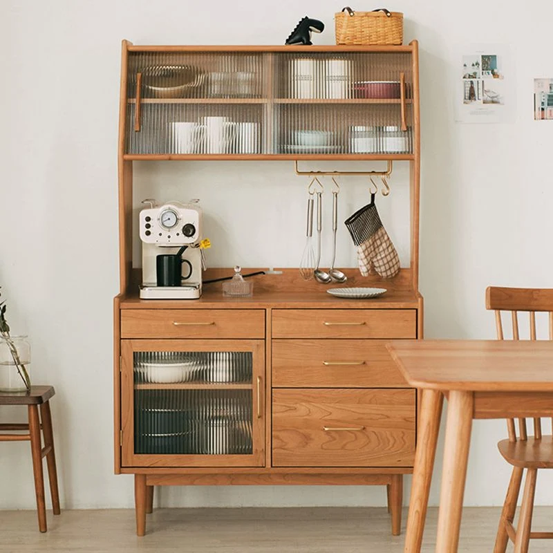 Soggiorno, stile glam, armadio con ripiano legno, tavolo da cucina con ante vetro, altezza 66 pollici Clearhalo