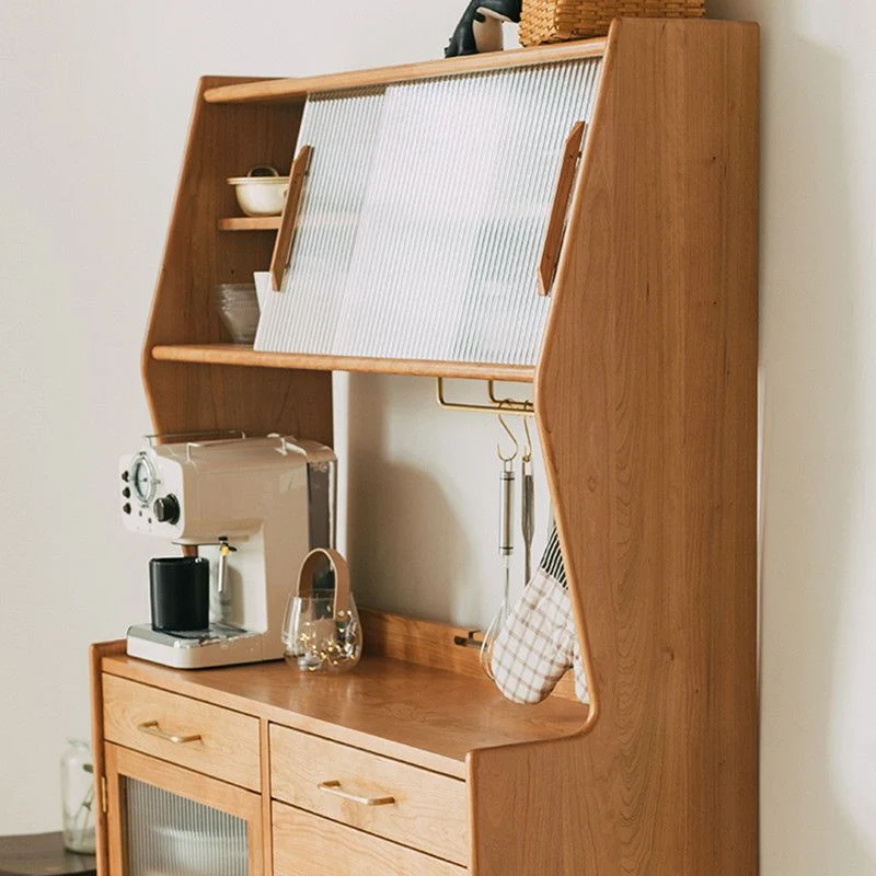 Soggiorno, stile glam, armadio con ripiano legno, tavolo da cucina con ante vetro, altezza 66 pollici Clearhalo