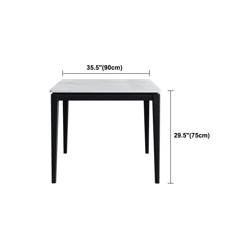 Square White Top Dining Table Industrial 4 Legs Dining Table Black Frame Clearhalo
