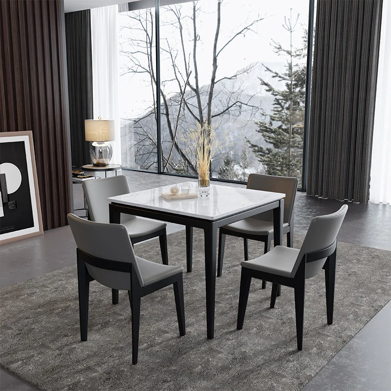 Square White Top Dining Table Industrial 4 Legs Dining Table Black Frame Clearhalo