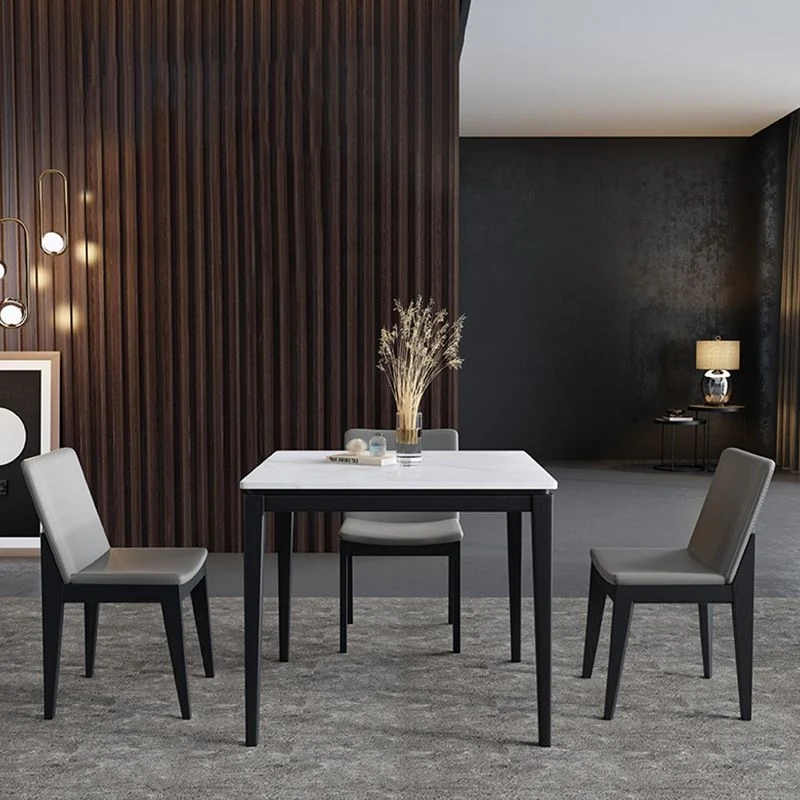 Square White Top Dining Table Industrial 4 Legs Dining Table Black Frame Clearhalo