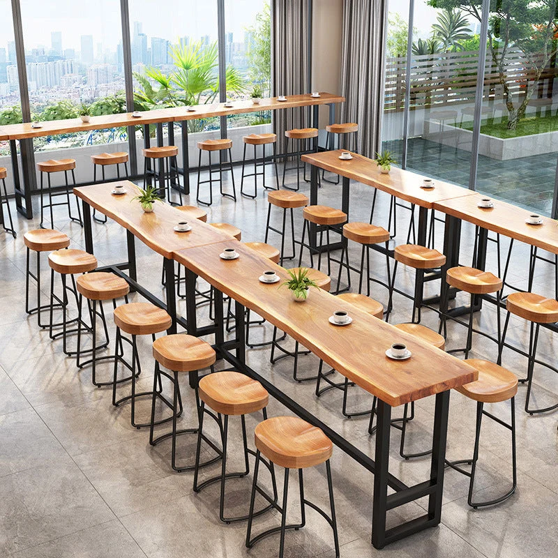 Tavolino da bancone rettangolare poggiapiedi legno moderno tavolo da cocktail bar naturale Clearhalo