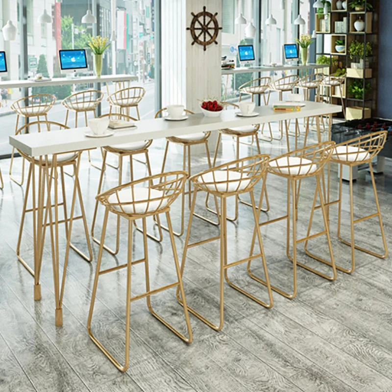Tavolino da Bar Stile Moderno Bianco Legno e Ferro Tavolino da Bar per Interni Clearhalo