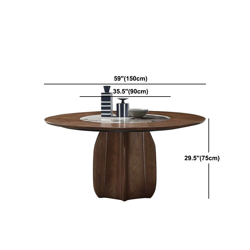 Tavolino rotondo Tavolo da pranzo legno massello stile semplicità con piatto girevole Clearhalo