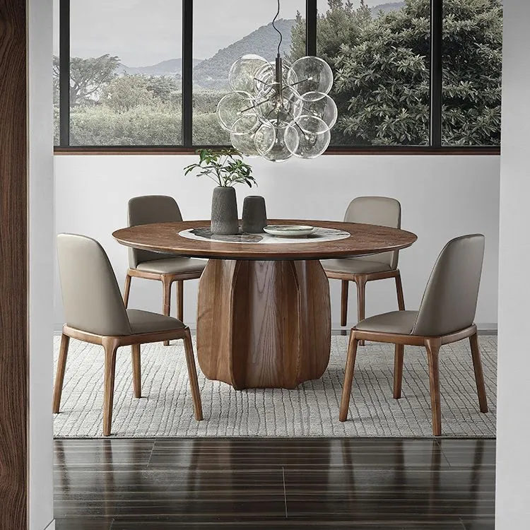 Tavolino rotondo Tavolo da pranzo legno massello stile semplicità con piatto girevole Clearhalo