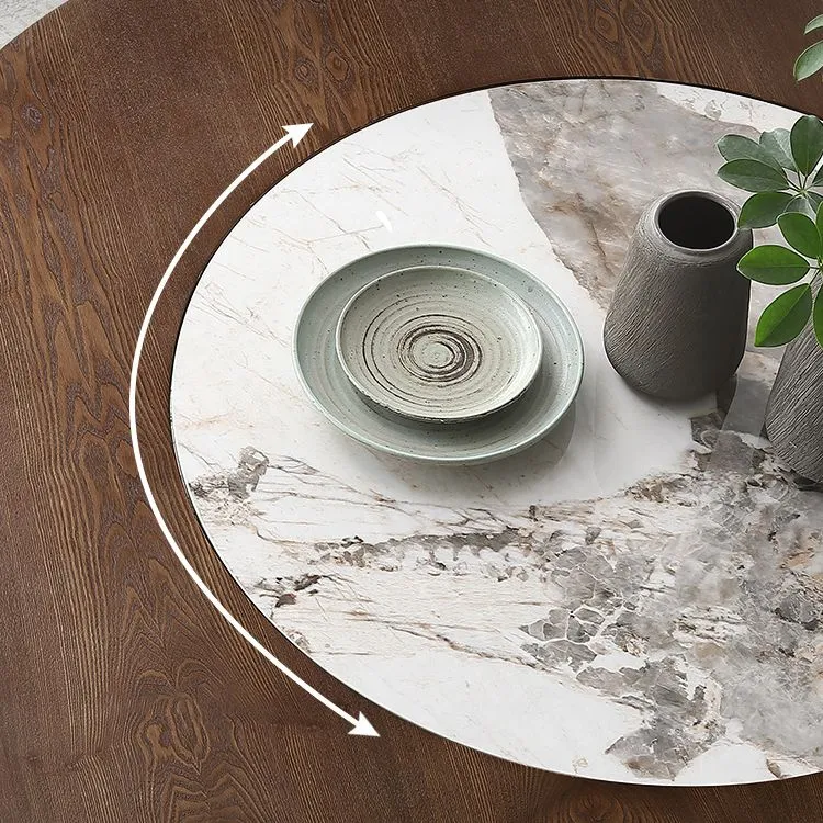 Tavolino rotondo Tavolo da pranzo legno massello stile semplicità con piatto girevole Clearhalo