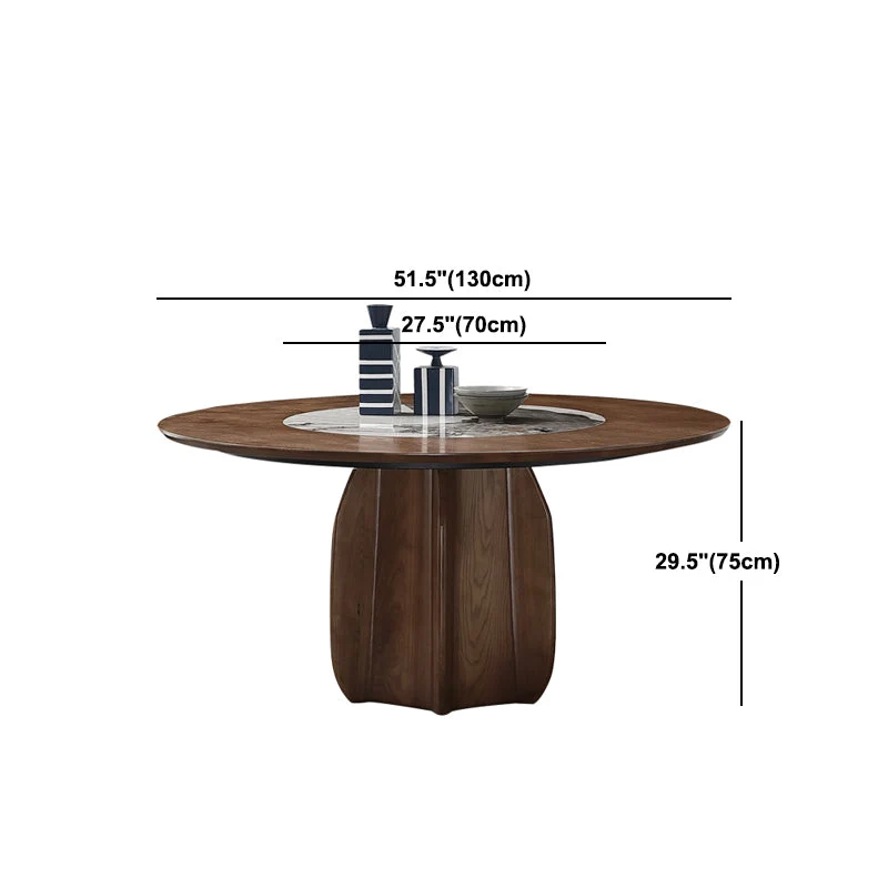 Tavolino rotondo Tavolo da pranzo legno massello stile semplicità con piatto girevole Clearhalo