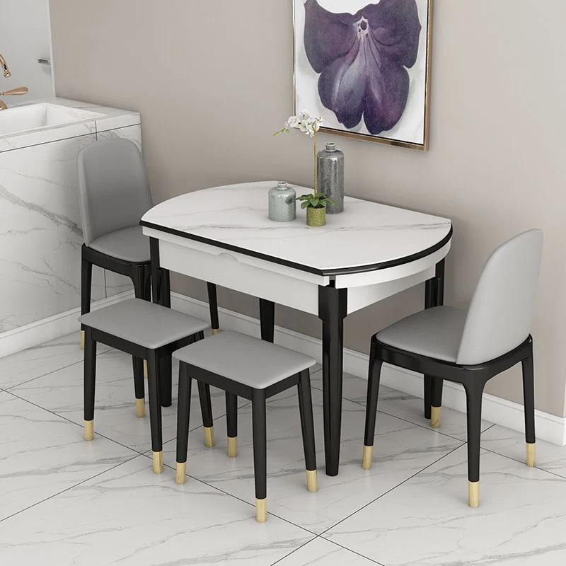 Tavolo ardesia e legno Tavolo da pranzo rotondo retrattile moderno Clearhalo